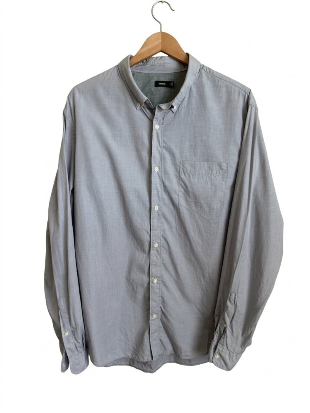 Vince Men's XL Gray Micro Stripe Cotton Button Down Shirt Long Sleeve Minimalist
